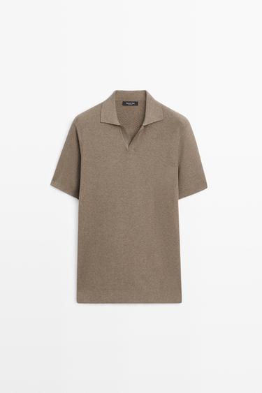 Polo en maille col V coton mélangé -  de Zara