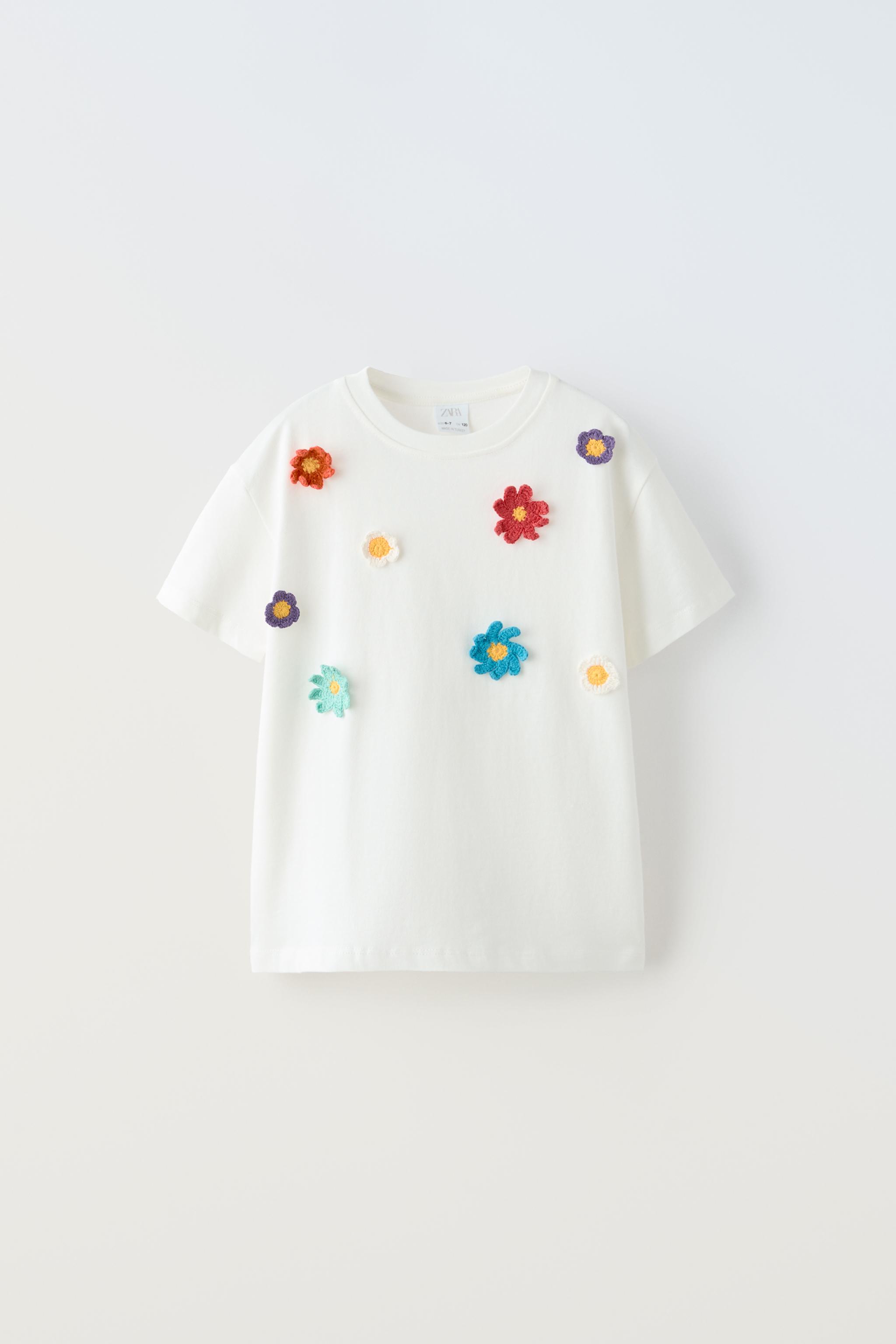 クロシェ フラワー Ｔシャツ - ホワイト | ZARA Japan / 日本