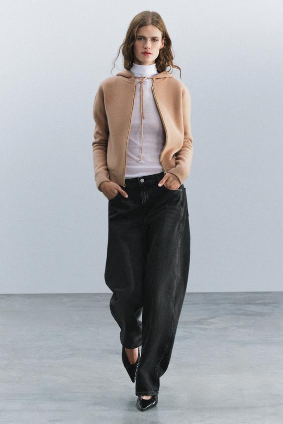 95% WOOL HOODIE JACKET - camel by Zara - Image 0