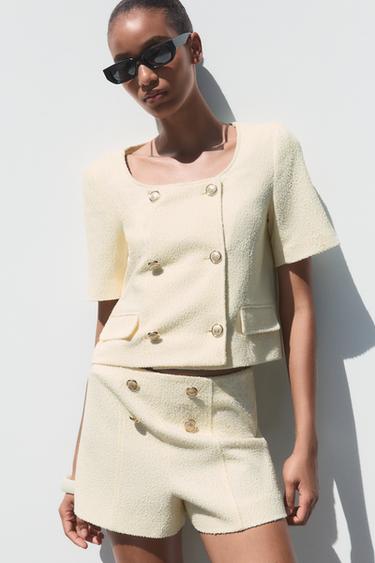 Zara TEXTURED SHORTS WITH GOLD BUTTONS - Printed