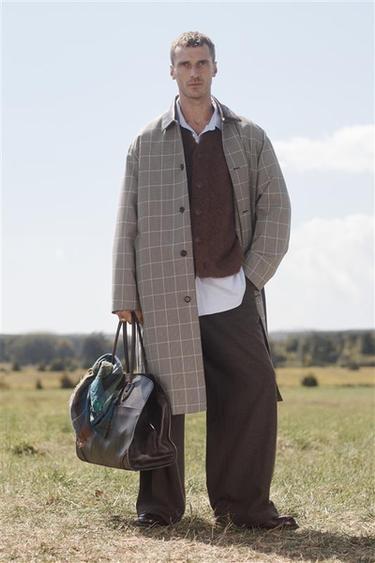 LIMITED EDITION CHECK TRENCH COAT WITH LEATHER DETAIL - Black / Green by Zara