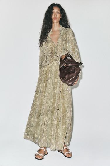 Zara METALLIC THREAD PRINT SHIRT - Pistachio