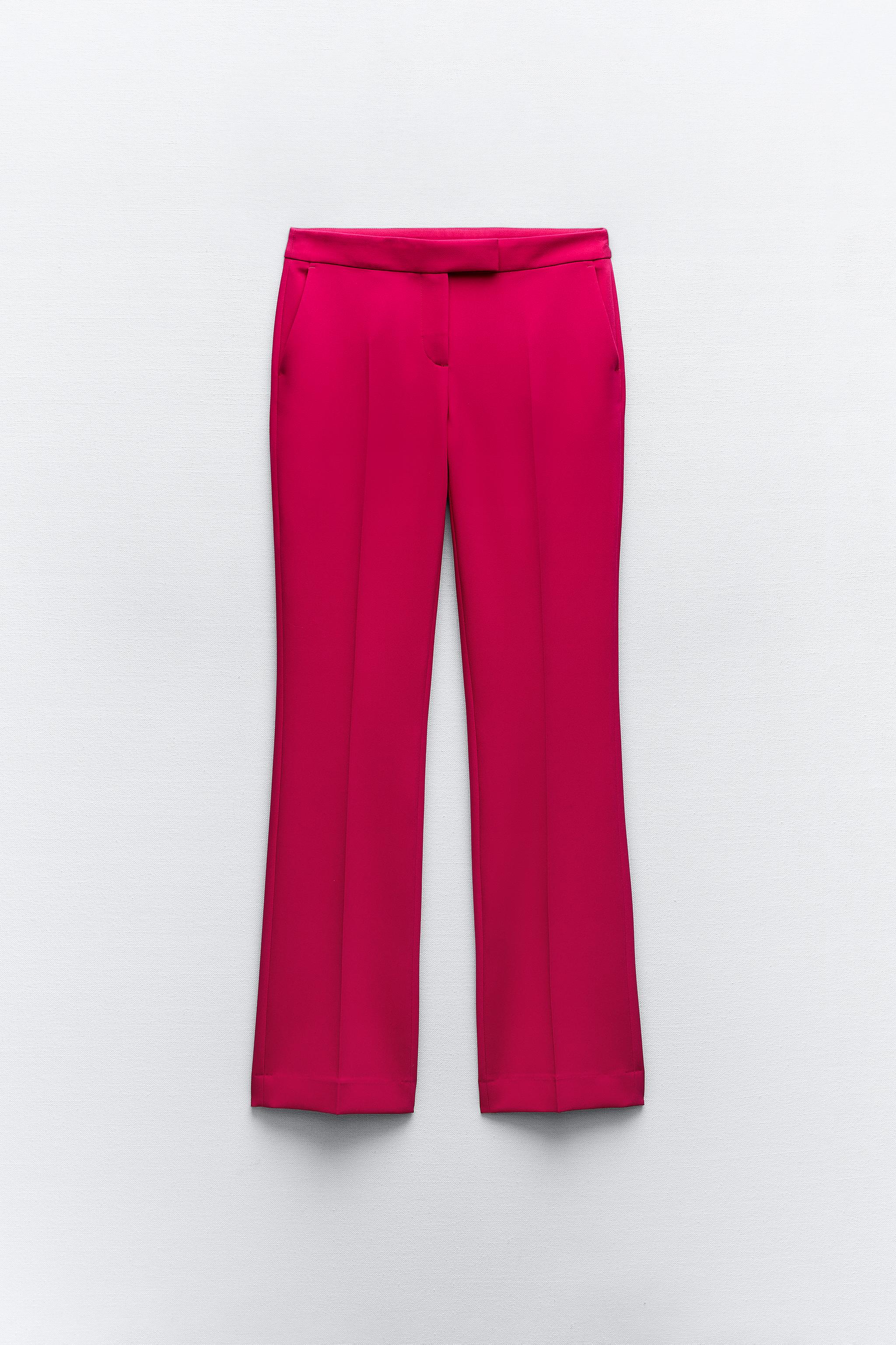 ZARA NEW Small FLARE TROUSERS WITH HIGH WAIST PANT RED ASYMMETRICAL PANT