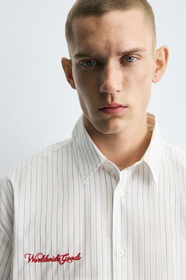Zara EMBROIDERED STRIPED SHIRT - striped