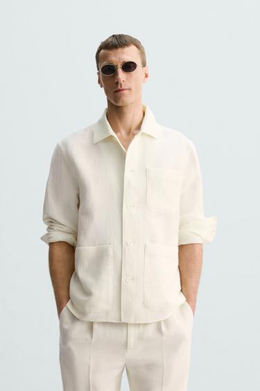 SOBRECAMISA ESPIGA LINO - LANA LIMITED EDITION - Blanco roto de Zara