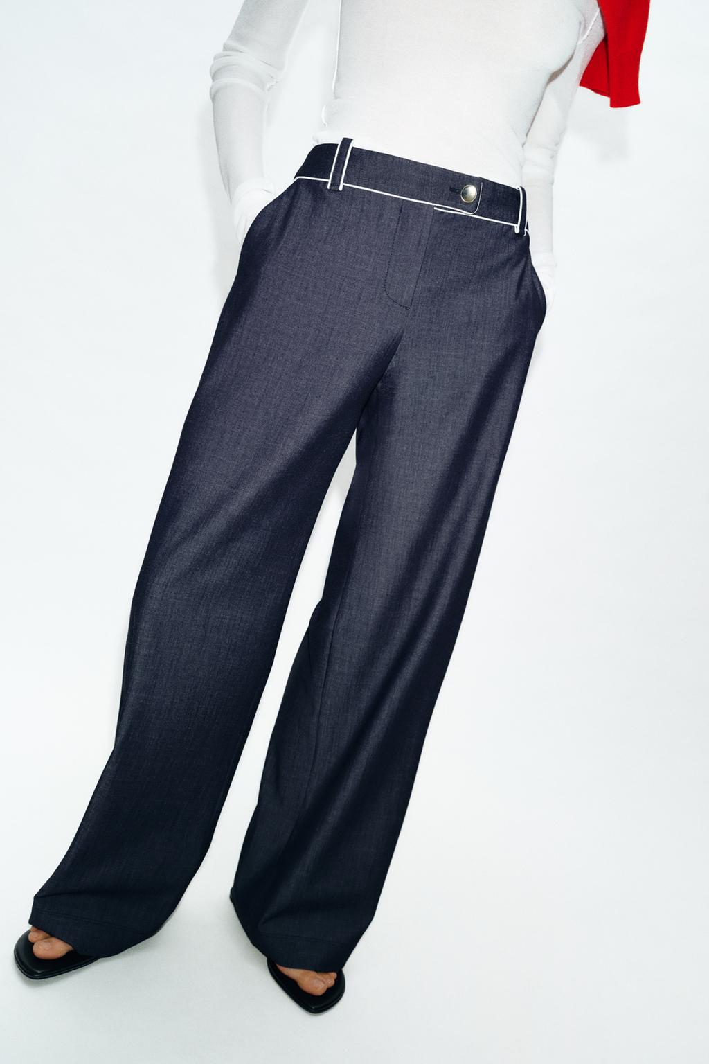 CONTRASTING PIPING WIDE LEG PANTS