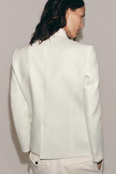 ZW COLLECTION 100% LINEN BLAZER - White by Zara - Image 2
