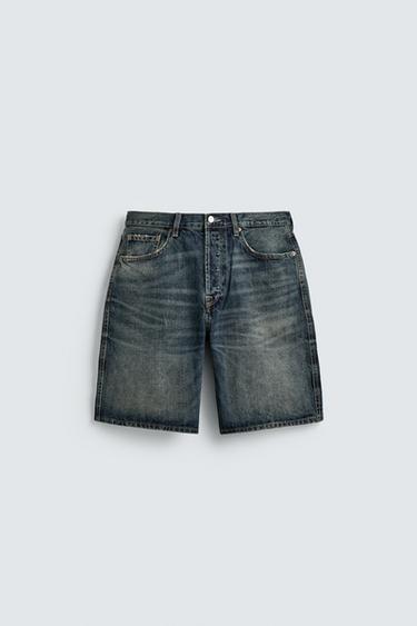 BERMUDA EN JEAN STRAIGHT FIT - Bleu / Vert de Zara