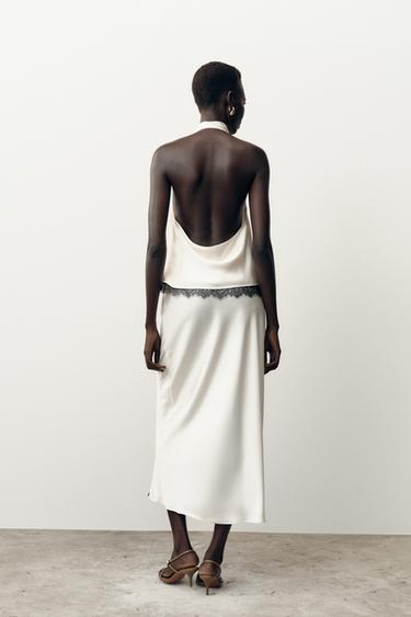 SATIN MIDI SKIRT WITH LACE - Ecru by Zara - Image 5