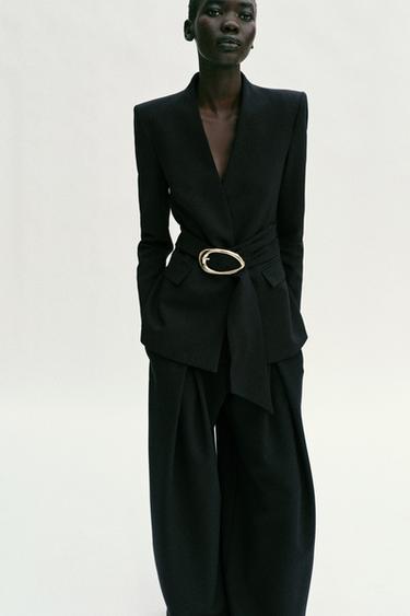 BLAZER WITH GOLDEN BUCKLE BELT SET - Black by Zara - Image 3