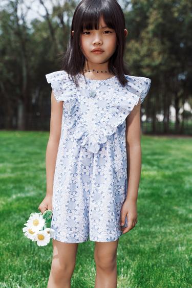 Zara 刺繡連身短褲 - 藍色