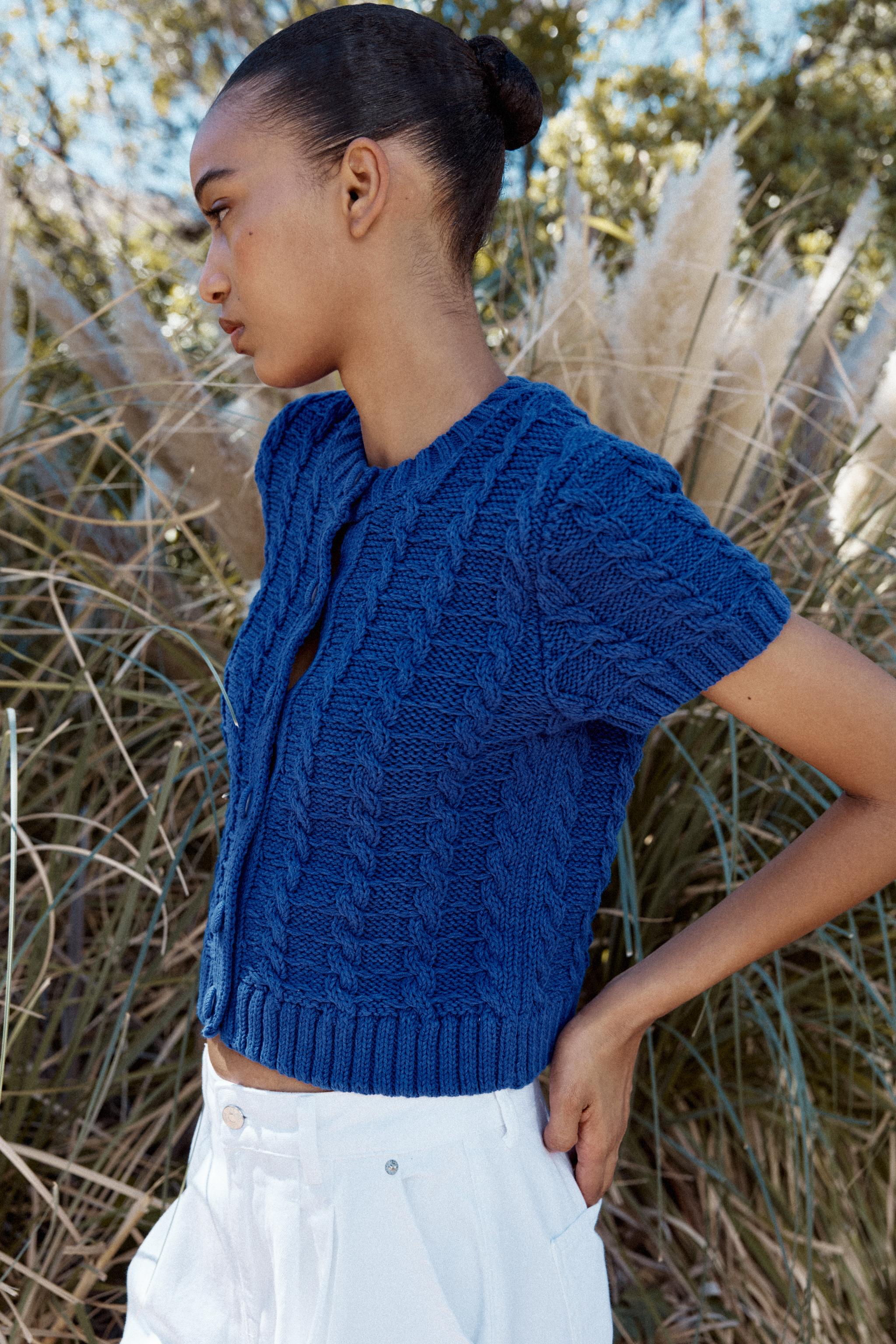 KNIT CARDIGAN WITH SHORT SLEEVES - Bluish | ZARA United States
