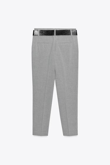 PANTALON ÉTROIT À CEINTURE - Gris de Zara - Image 6