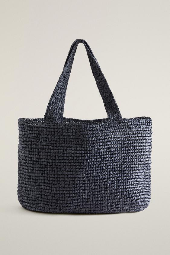 Zara PAPER TOTE BAG - Navy Blue - Image 0