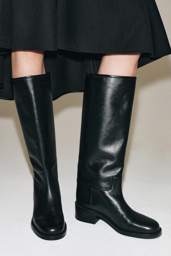 LEATHER KNEE-HIGH BOOTS - Black by Zara - Image 0