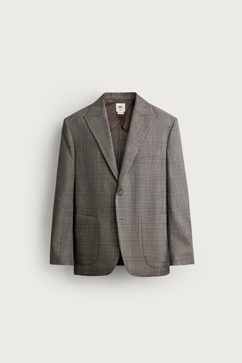 100% WOOL CHECK RELAXED FIT BLAZER