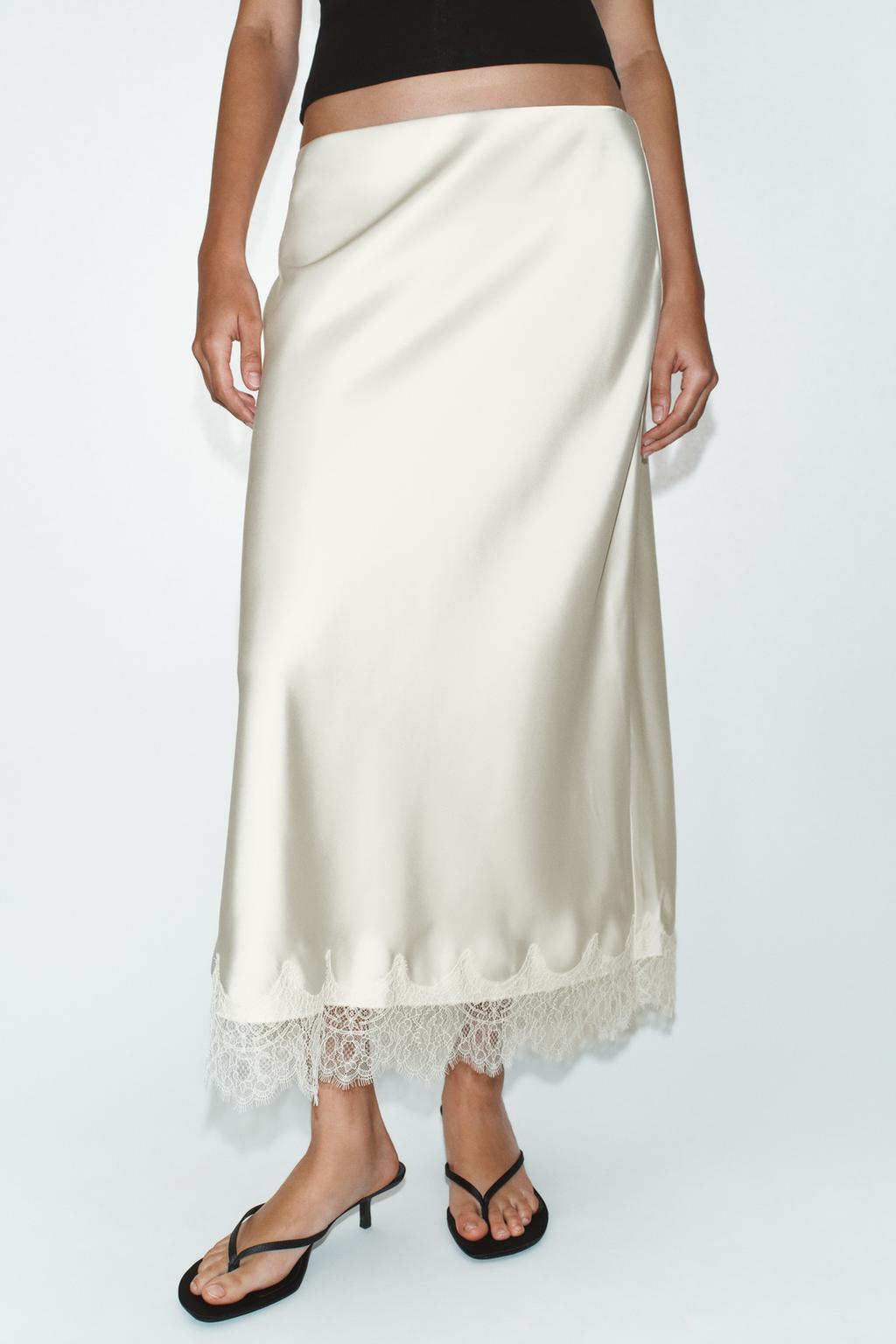 SATIN EFFECT LACE MIDI SKIRT - image 2
