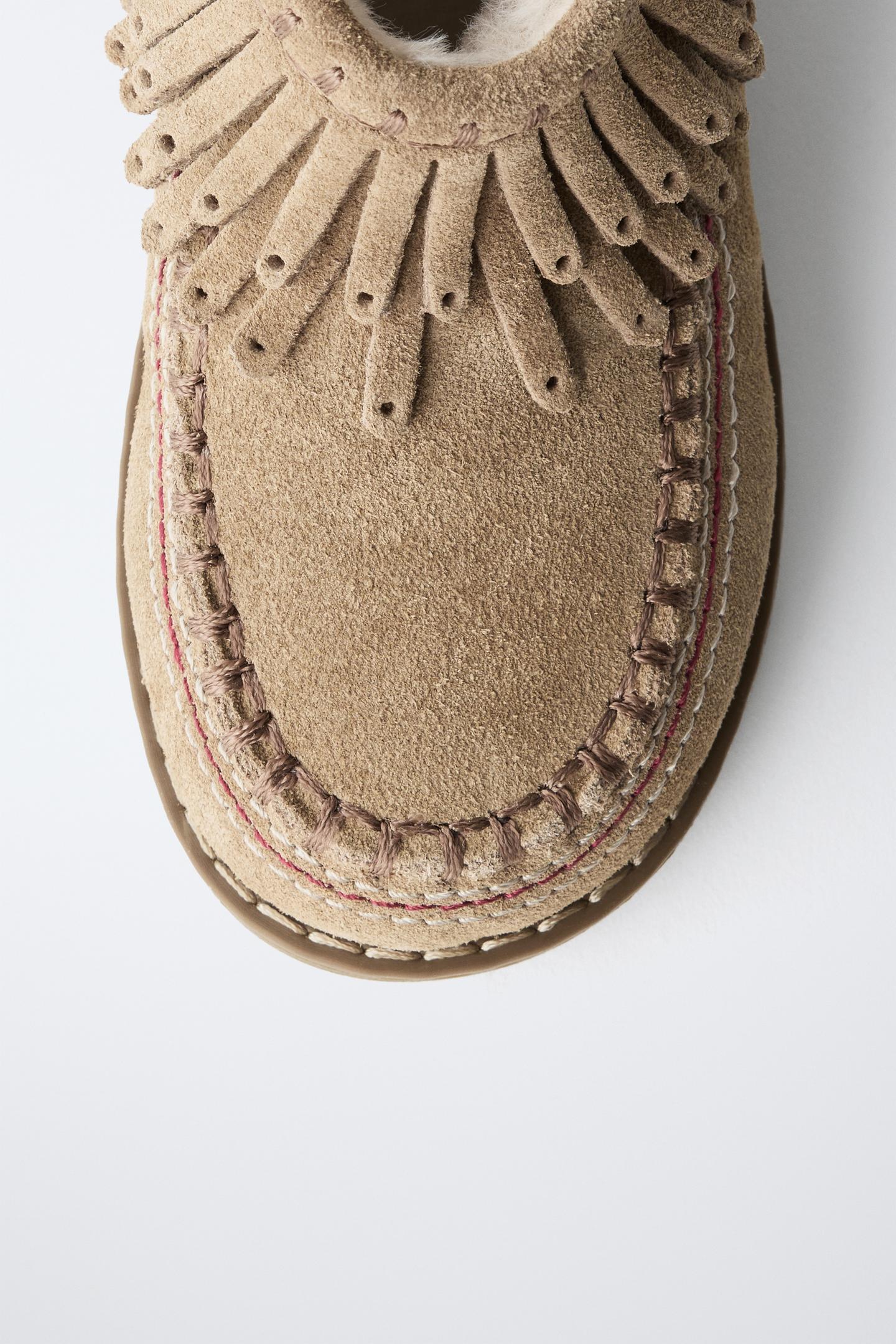 Детские ботинки Zara Leather Fringed Lined Ankle, цвет: Коричневый — фото 6