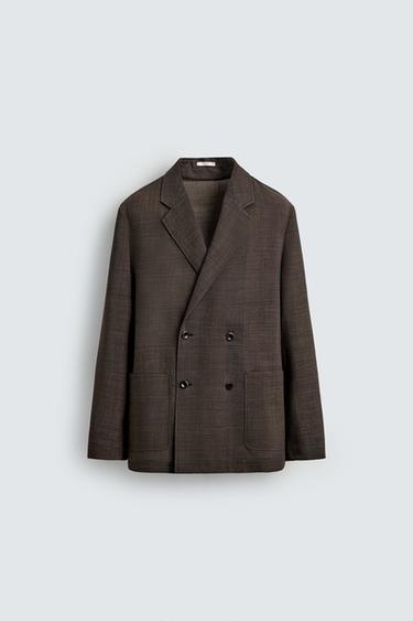 DOUBLE-BREASTED 100% WOOL TEXTURED SUIT BLAZER - Brown by Zara
