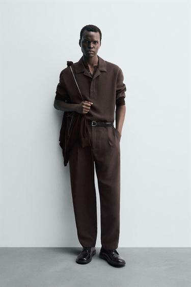 PANTALÓN RELAXED FIT PLIEGUES - Marrón de Zara - Imagen 0