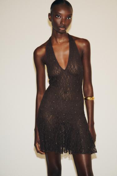 ROBE CLOUS FOULARD - Chocolat de Zara