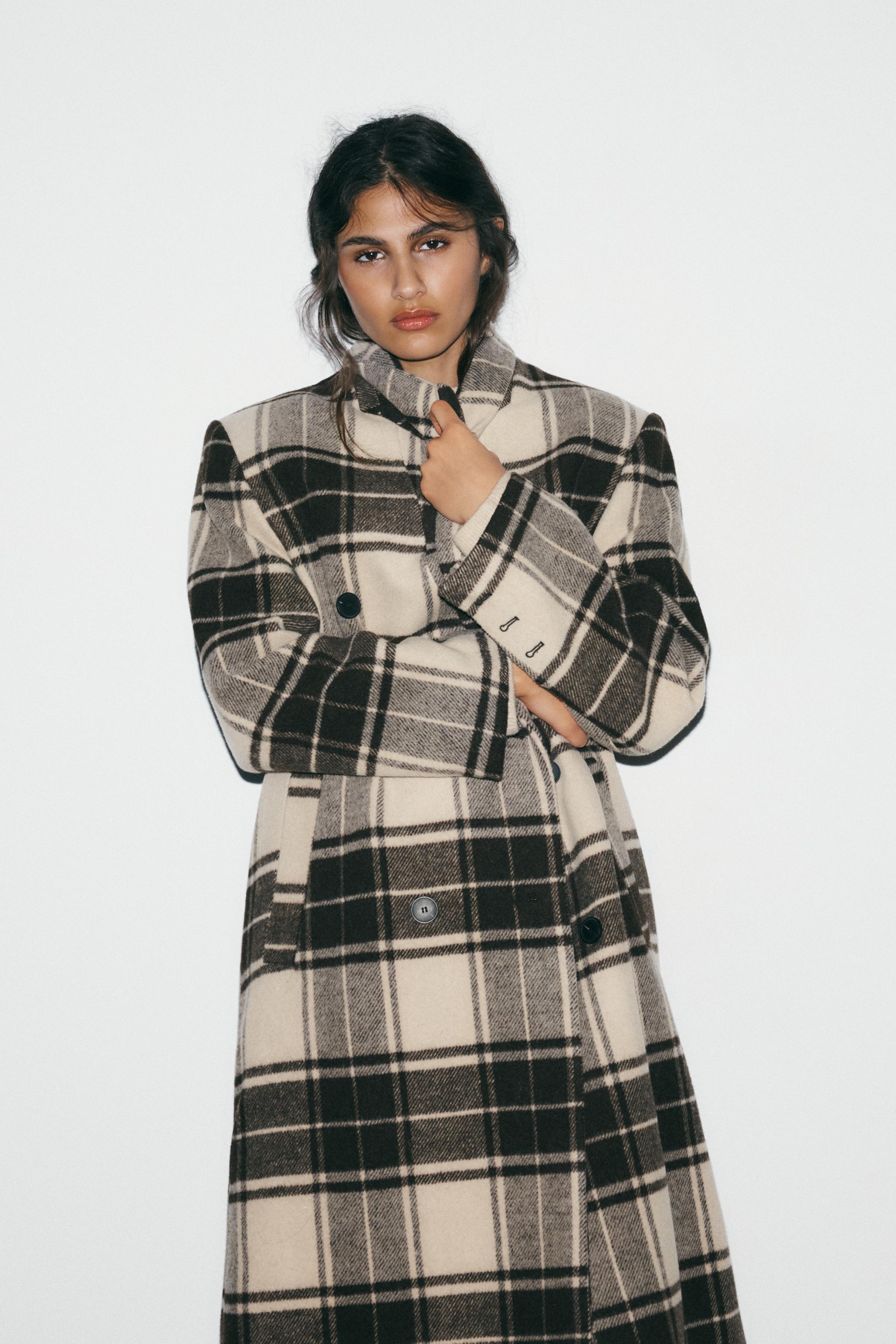EXTRA LONG PLAID WOOL COAT