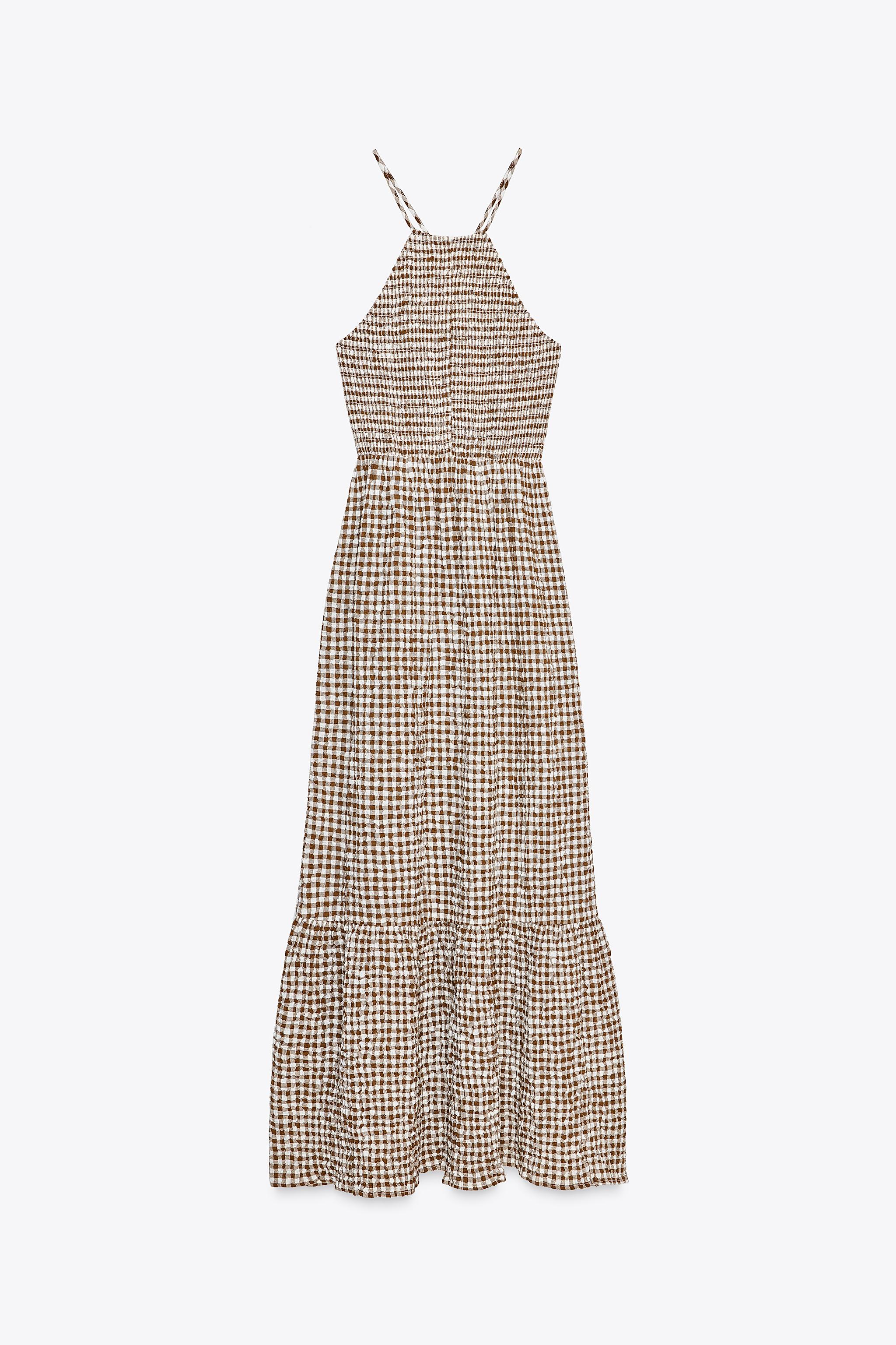 ZARA ギンガムチェック柄ミディ丈ワンピース 8741/093 ギンガムチェック柄ミディ丈ワンピース - ブラウン | ZARA Japan