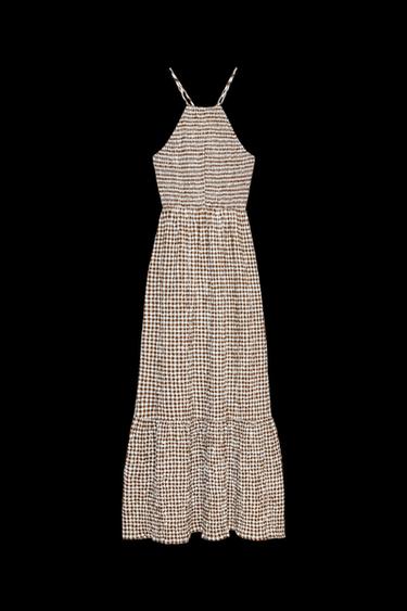 Zara GINGHAM MIDI DRESS - Brown - Image 0