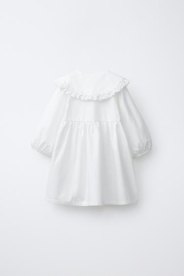 EMBROIDERED POPLIN PETER PAN COLLAR DRESS - White by Zara