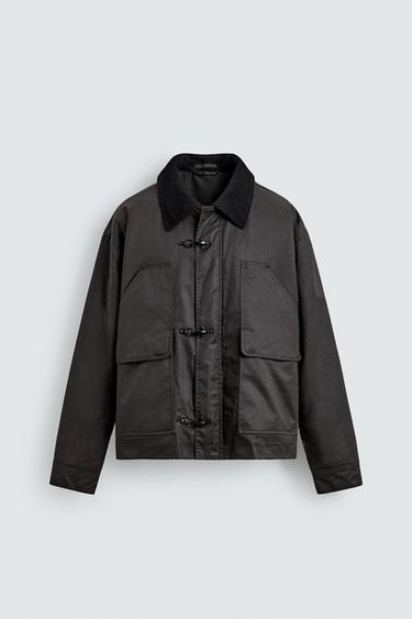 ワックスフィニッシュコンビカラーブルゾンダークボルドーZaraのワックスフィニッシュコンビカラーブルゾン - ダークボルドー 