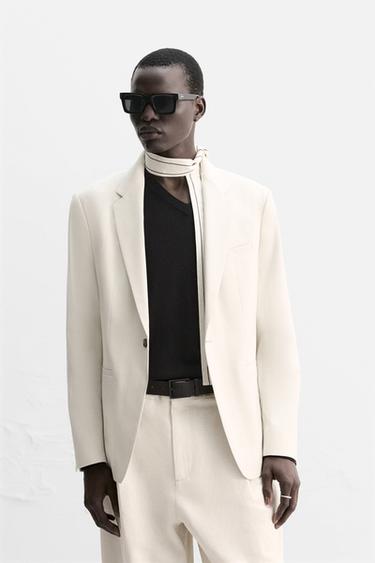 Zara TEXTURED SUIT JACKET - Ecru