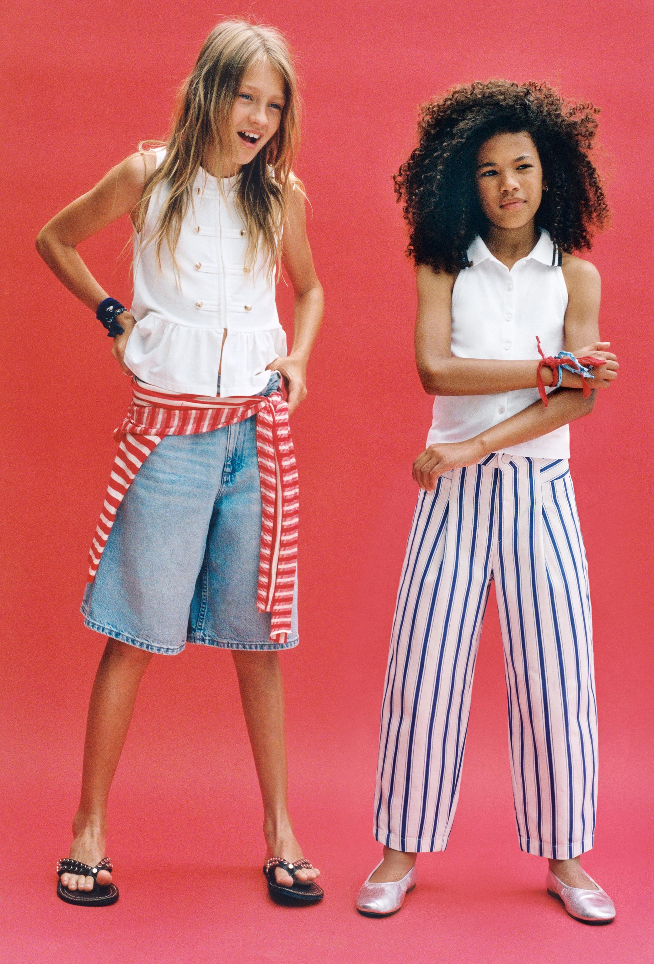 STRIPED BARREL PANTS — Ecru / Blue