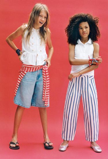 STRIPED BARREL TROUSERS - Ecru / Blue by Zara
