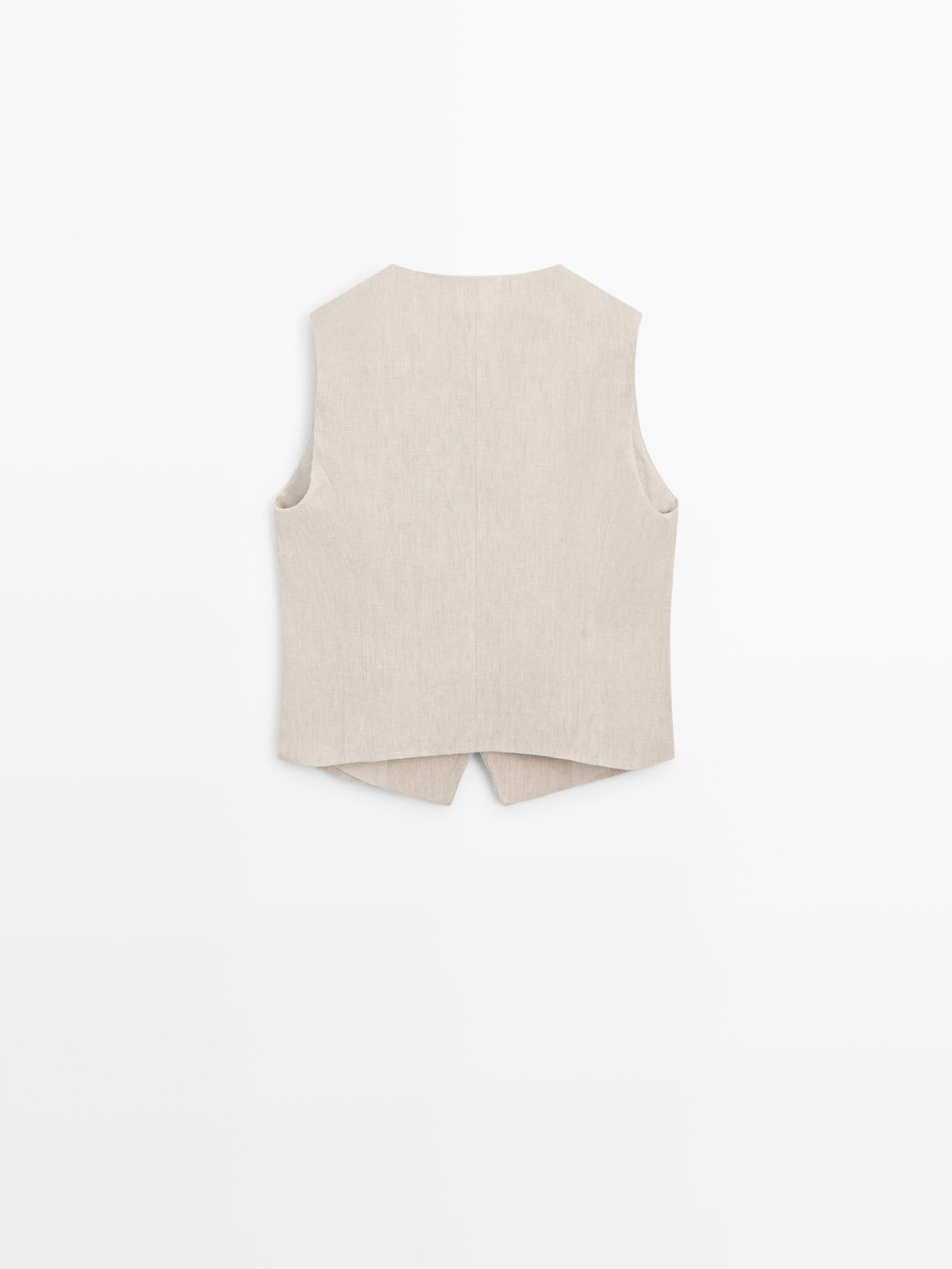 Veste sans manches croisée 100 % lin