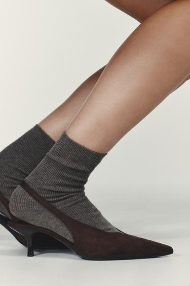 Zara KITTEN HEEL SLINGBACK SHOES - Brown