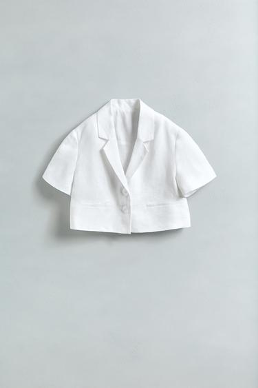 CROPPED 100% LINEN BLAZER - White by Zara