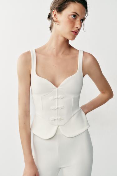 TOP TIRANTES ALAMARES - Blanco roto de Zara