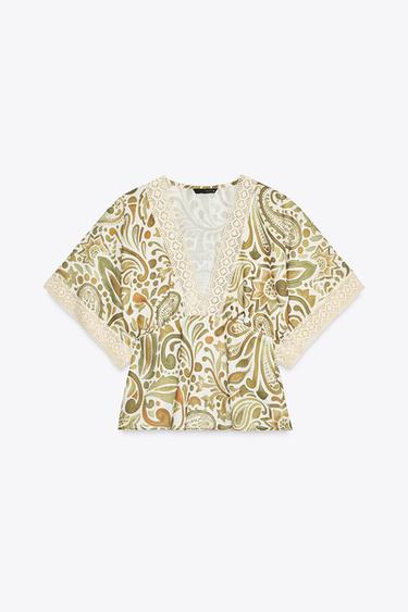 PRINTED TOP WITH CROCHET TRIM - Multicoloured by Zara - Image 5