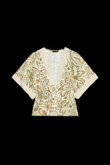 Zara CROCHET TRIM PRINT TOP - Multicolored - Image 0