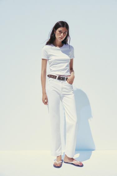 Zara HIGH-WAISTED TRF MOM FIT JEANS - White