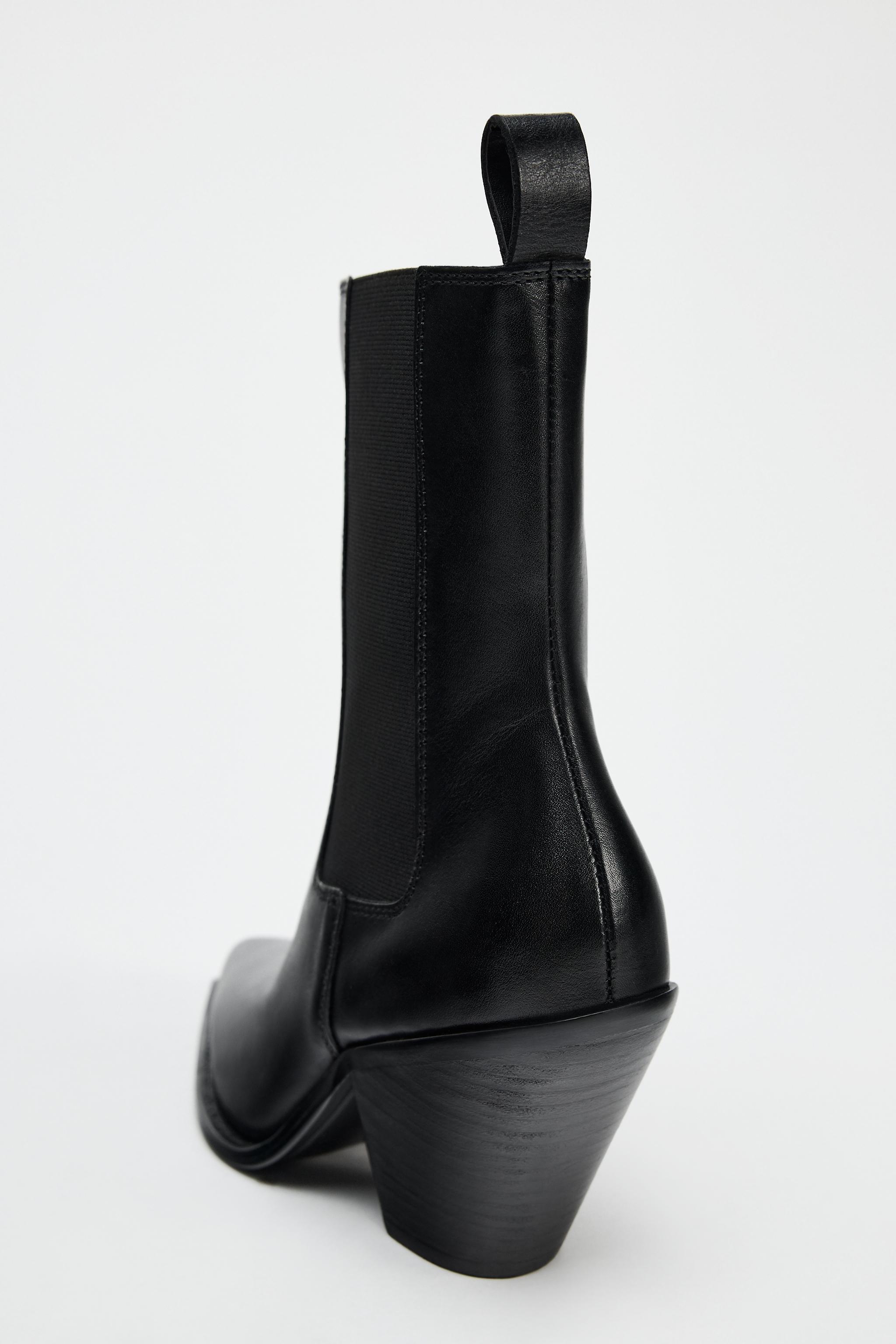 LEATHER COWBOY ANKLE BOOTS Black ZARA Canada