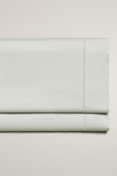 SATEEN FLAT SHEET WITH TRIM (300 THREAD COUNT) - Mint by Zara