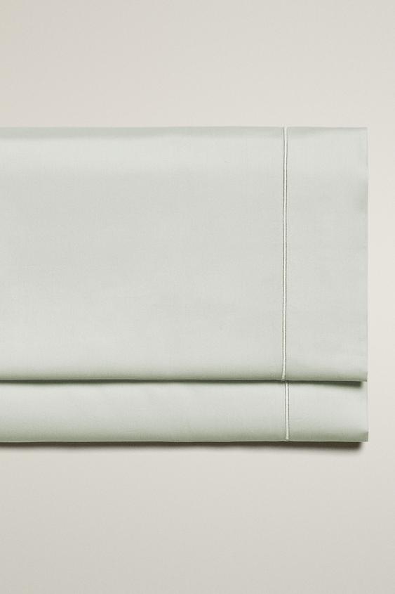Zara SATEEN FLAT SHEET WITH TRIM (300 THREAD COUNT) - Mint - Image 0