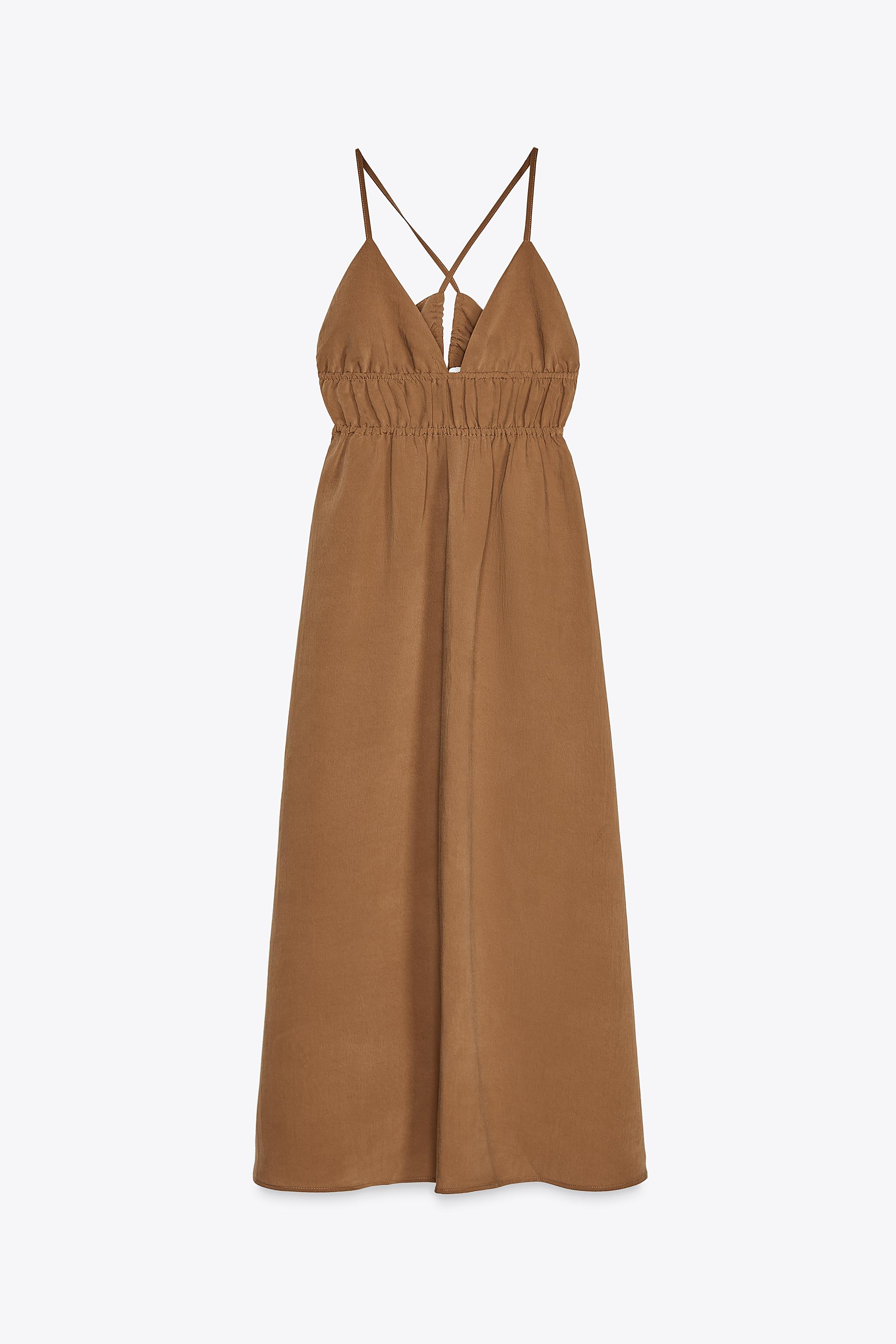 【ZARA】フルイド ミディワンピース 3067/367/700 フルイド ミディワンピース - ブラウン | ZARA Japan / 日本