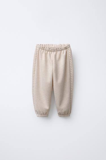 FLORAL LACE JOGGER TROUSERS - Sand / Marl by Zara - Image 0
