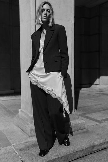 Zara ZW COLLECTION ASYMMETRIC LACE DRESS - Oyster-white