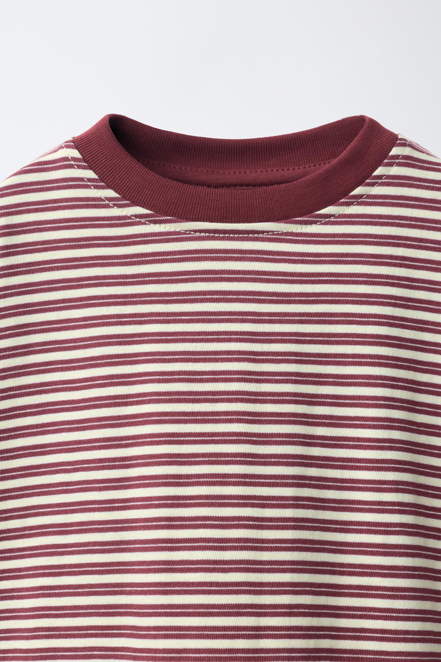 Детская футболка Zara Contrast Neck Striped, цвет: Бордовый — фото 3
