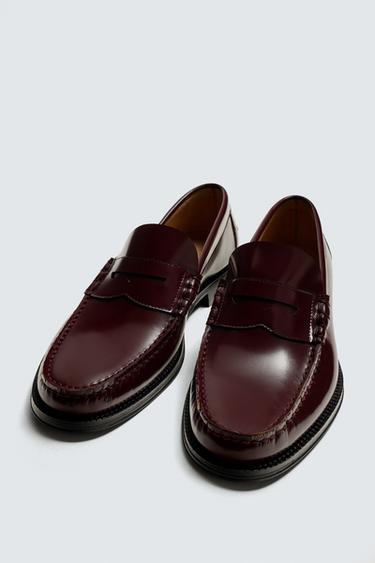LEATHER PENNY LOAFERS - Burgundy Red by Zara - Image 1
