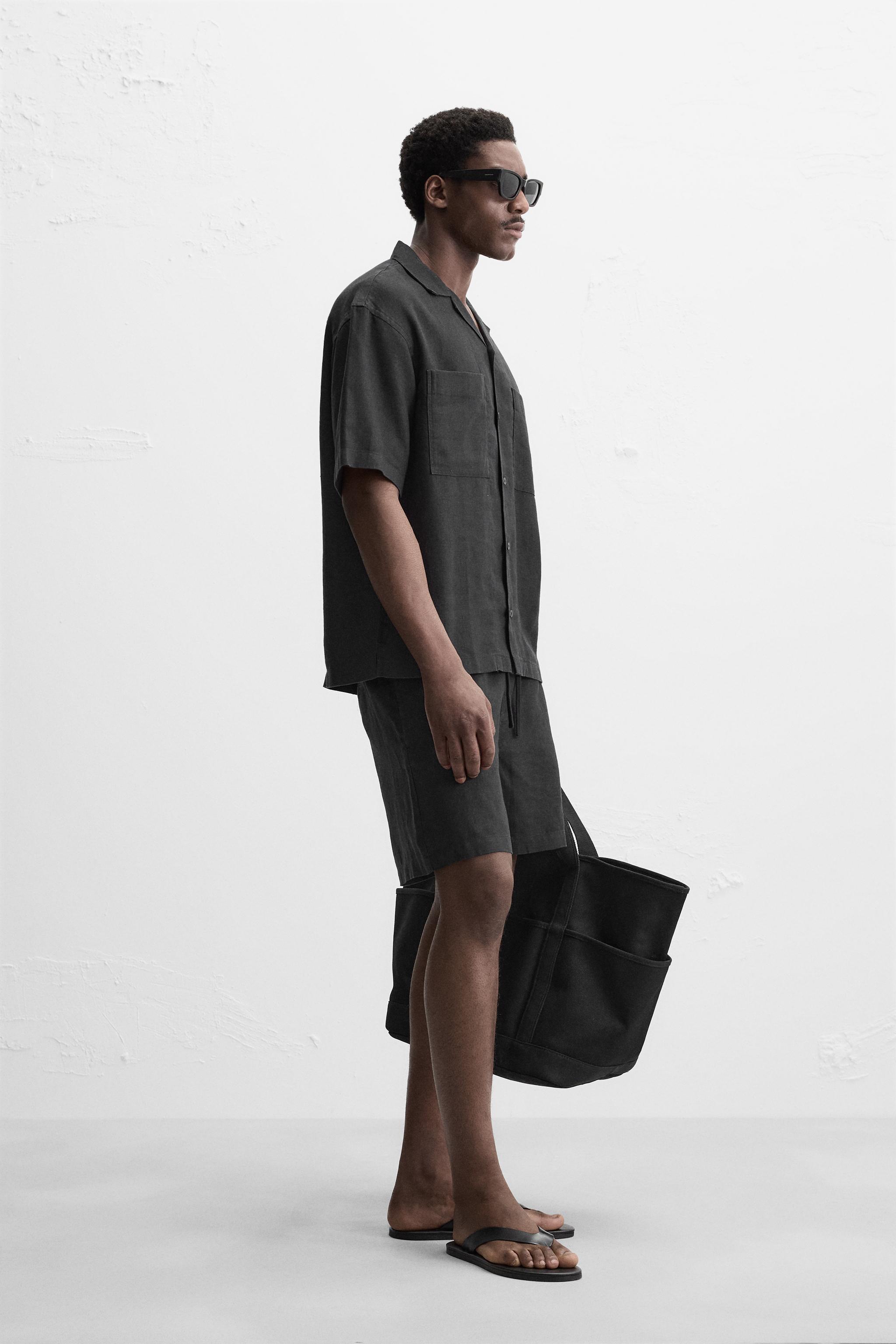 スペイン発送 ZARA 100%リネンシャツ 上品カジュアル ブラック 100% リネンシャツ - ブラック | ZARA Japan / 日本
