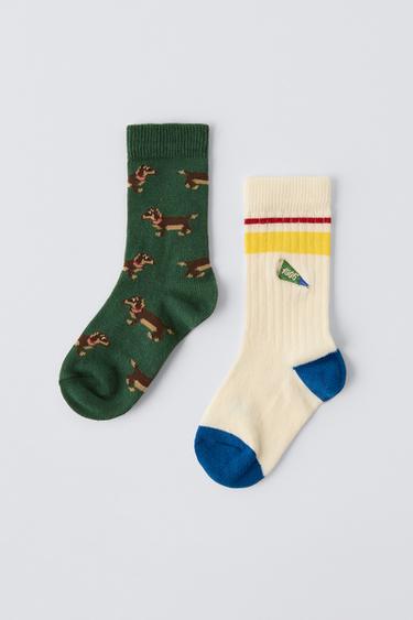 LOT DE DEUX PAIRES DE CHAUSSETTES À IMPRIMÉ - Vert de Zara